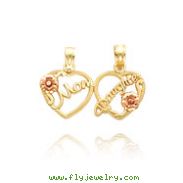14K Two-Tone "Mom" & "Daughter" Breakable Hearts Charm