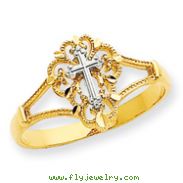 14K Two-tone Gold Diamond Cut Cross Ring