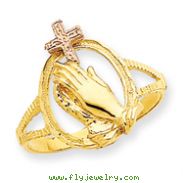 14K Two-tone Gold Diamond Cut Praying Hands Cross Ring