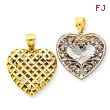 14K Two-Tone Gold Filigree & Basketweave Reversible Heart Pendant
