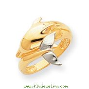 14K Two-tone Gold Polished Dolphin Ring