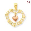 14K Two-Tone Gold Rose Filigree Heart Pendant