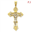 14k Two-tone INRI Fleur de lis Crucifix Pendant