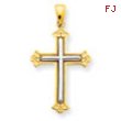 14K Two-tone White Cross in Budded Yellow Cross Frame Pendant