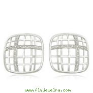 14K White Gold & Diamond Thin Basketweave Design Earrings
