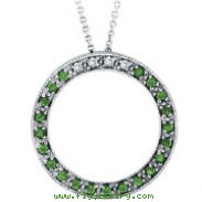14K White Gold .04ct Diamond & .21ct Tsavorite Circle Pendant On Cable Chain Necklace