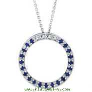 14K White Gold .04ct Diamond & Sapphire Circle Necklace