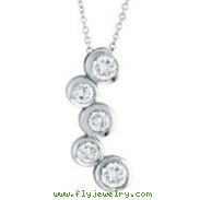 14K White Gold 1.10ct Diamond Graduated Round Bezel Pendant On Cable Chain Necklace