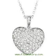 14K White Gold 1.30ct Diamond Puffed Heart Pendant Necklace