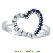 14K White Gold .13ct Diamond & .13ct Sapphire Heart Ring