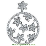 14K White Gold 1.65ct Diamond Floral Circular Pendant Slide