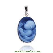 14K White Gold 18mm New Arrival Simple Agate Cameo Pendant