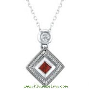 14K White Gold .19ct Ruby & .08ct Diamond Antique Style Pendant Necklace