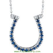 14K White Gold .19ct Sapphire Horseshoe & .04ct Diamond Pendant Necklace