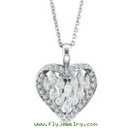 14K White Gold 2.01ct Marquise Diamond Twisted Heart Pendant On Cable Chain Necklace