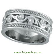 14K White Gold .24ct Antique Rustic Style Diamond Band Ring