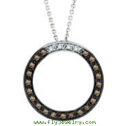 14K White Gold .25ct Champagne Diamond Circle Necklace Pendant SI1-SI2 G-H