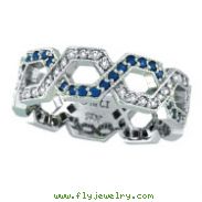 14K White Gold .46ct Sapphire & .34ct Diamond Twisted Open Hexagonal-Shaped Eternity Ring
