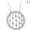 14K White Gold .50ct Diamond Circle With Vertical Bars Pendant On Cable Chain Necklace