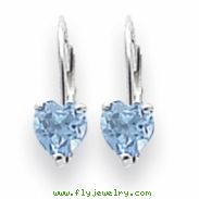 14k White Gold 5mm Heart Blue Topaz earring