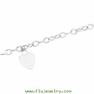 14K White Gold 7.5 Inch Hollow Link Heart Charm Bracelet