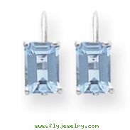 14k White Gold 7x5mm Emerald Cut Blue Topaz earring