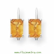 14k White Gold 7x5mm Emerald Cut Citrine earring