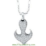 14K White Gold .80 Diamond Anchor Pendant On Chain Necklace