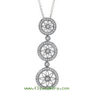 14K White Gold .86ct Diamond Triple Circle Pendant On Cable Chain Necklace