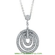 14K White Gold .88ct Diamond Graduated Circle Pendant On Cable Chain Necklace