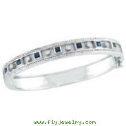 14K White Gold Antique Style Diamond & Sapphire Bangle Bracelet