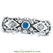 14K White Gold Antique Style Sapphire & .18ct Diamond Fashion Ring