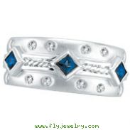14K White Gold Antique Style Sapphire & .22ct Diamond Fashion Ring