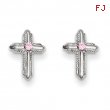 14k White Gold Cross w/Pink CZ Post Earrings
