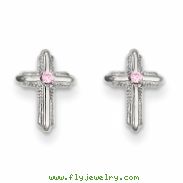 14k White Gold Cross w/Pink CZ Post Earrings