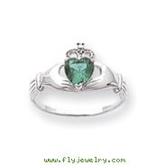 14K White Gold CZ May Birthstone Claddagh Heart Ring