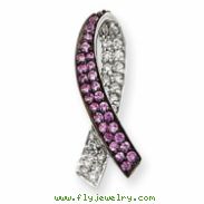 14k White Gold Diamond & Pink Sapphire Awareness Slide