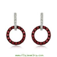 14K White Gold Diamond & Ruby Circle Earrings