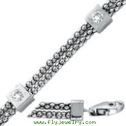 14K White Gold Diamond 7 Square Beads & Double Chain Bracelet