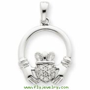 14k White Gold Diamond Claddagh Pendant