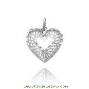 14K White Gold Diamond-Cut Filigree Heart Charm