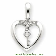 14k White Gold Diamond Heart Key Pendant