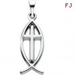 14K White Gold Fish With Cross Pendant