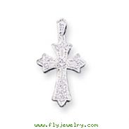 14K White Gold Fleur de lis Diamond Cross Pendant