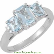 14K White Gold Genuine Aquamarine And Diamond Ring