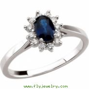 14K White Gold Genuine Blue Sapphire And Diamond Ring