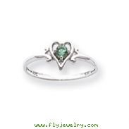 14K White Gold May Emerald Birthstone Heart Ring