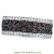 14K White Gold Pink Sapphire and Diamond Eternity Band Ring