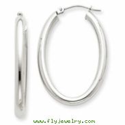 14k White Gold Polished 3mm Oval Tube Hoop Earrings