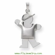 14k White Gold Puffed Boy with Hat on Left Engraveable Charm